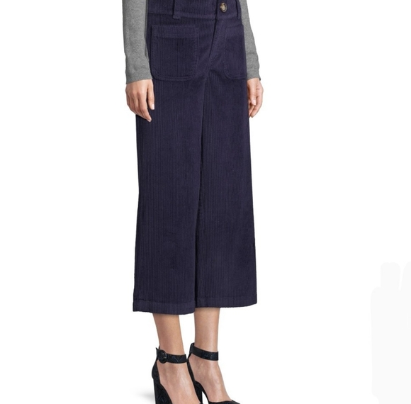 Per Se | Green Wide-Leg Cropped Corduroy Culottes - Picture 4 of 7